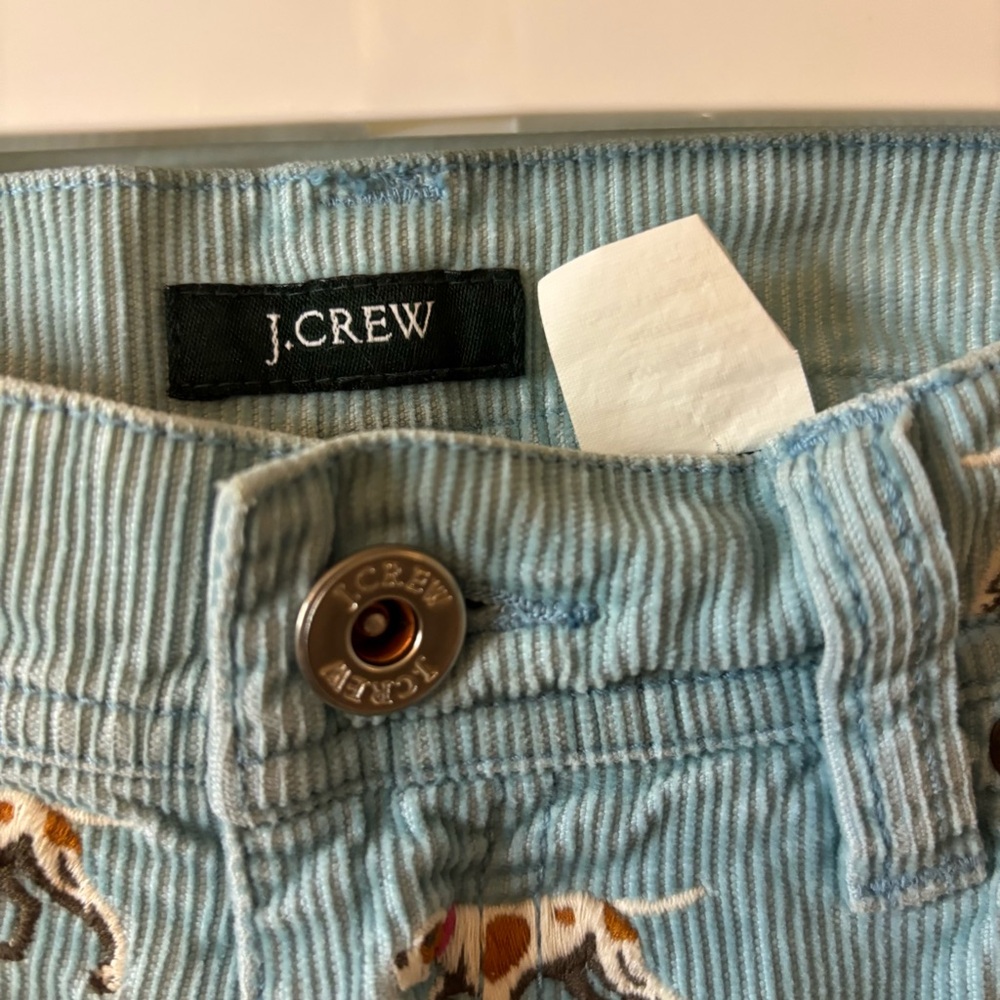 J Crew light blue corduroy pants with embroidered hunting dogs women’s size OP - Picture 4 of 6